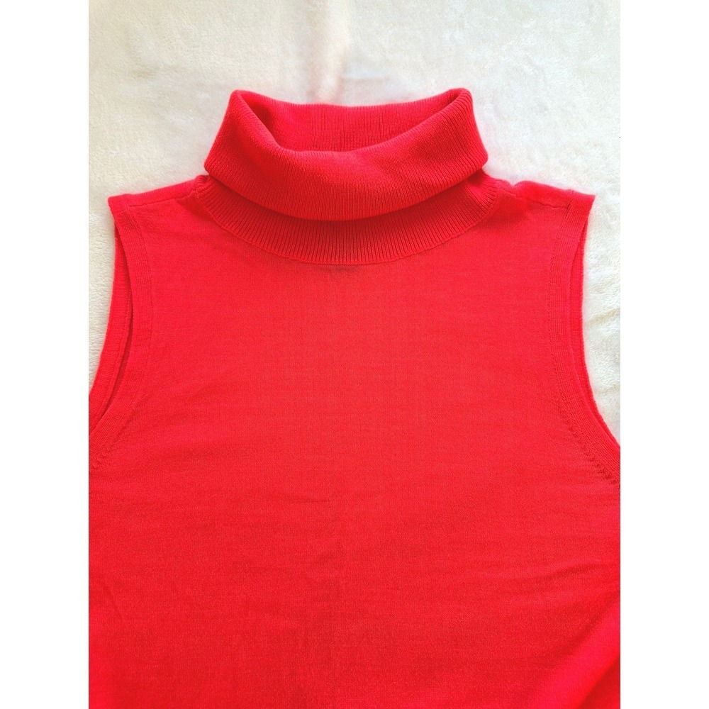 Halogen Sleeveless Merino Wool Sweater Tank S Coral Orange Turtleneck Resort - Picture 3 of 7